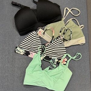 Bra and bralette Set in Black, Green, and Stripes